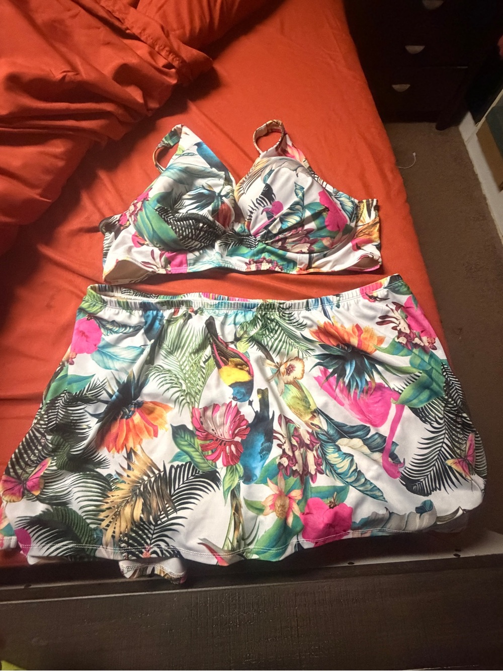 Cacique White Tropical Floral Two-Piece Pajama Set with Multicolor Print